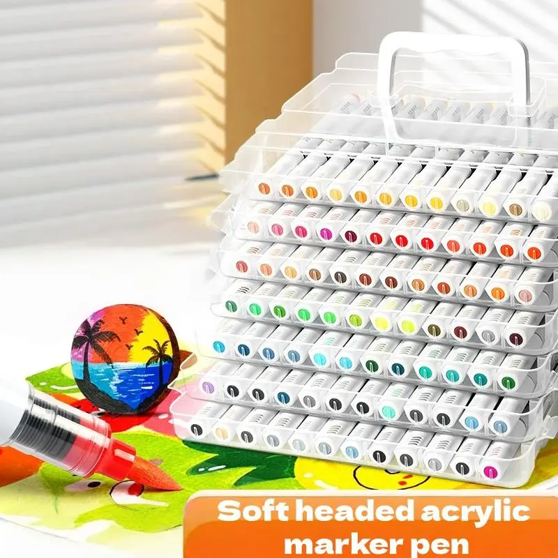 Acrylic Marker Pen Set, Large Capacity Waterproof Graffiti Pens, Drawing Markers, Ideal for Canvas, Wood, Rock Painting, Student DIY Art Supplies