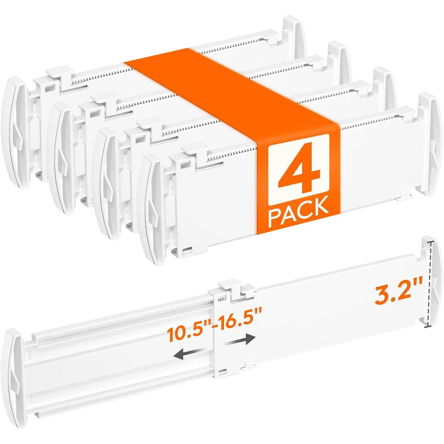 Drawer Dividers for Clothes, 3.2" High 10.5"-16.5" Expandable Dresser Drawer Organizers, Adjustable White Plastic Separators for Kitchen, Cabinet, , Socks & Underwear Storage, 4 Pack