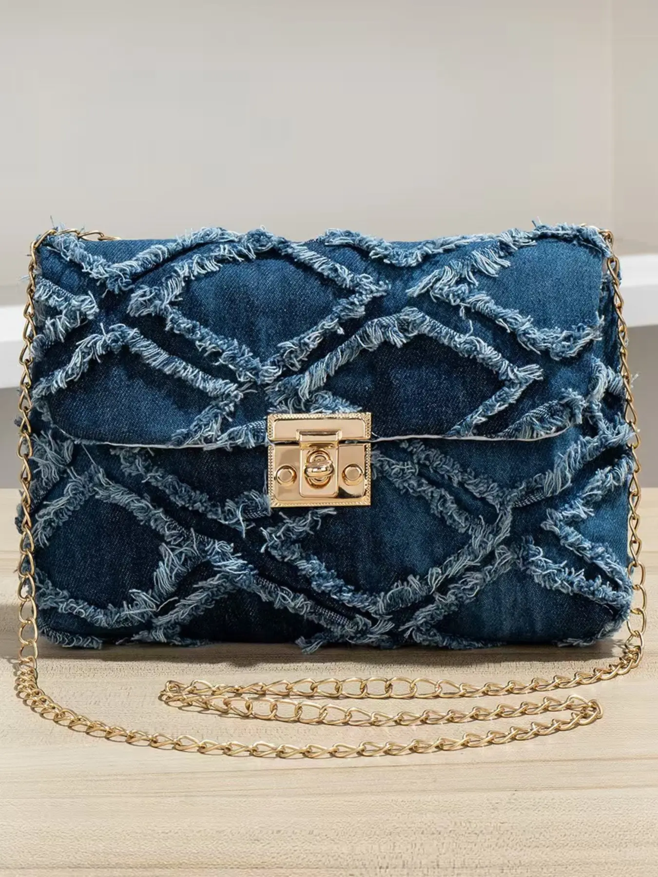 Women's Chain Crossbody Bag, Elegant Small Square Bag, Hardware, Detachable Strap, Blue, Fashion Handbag