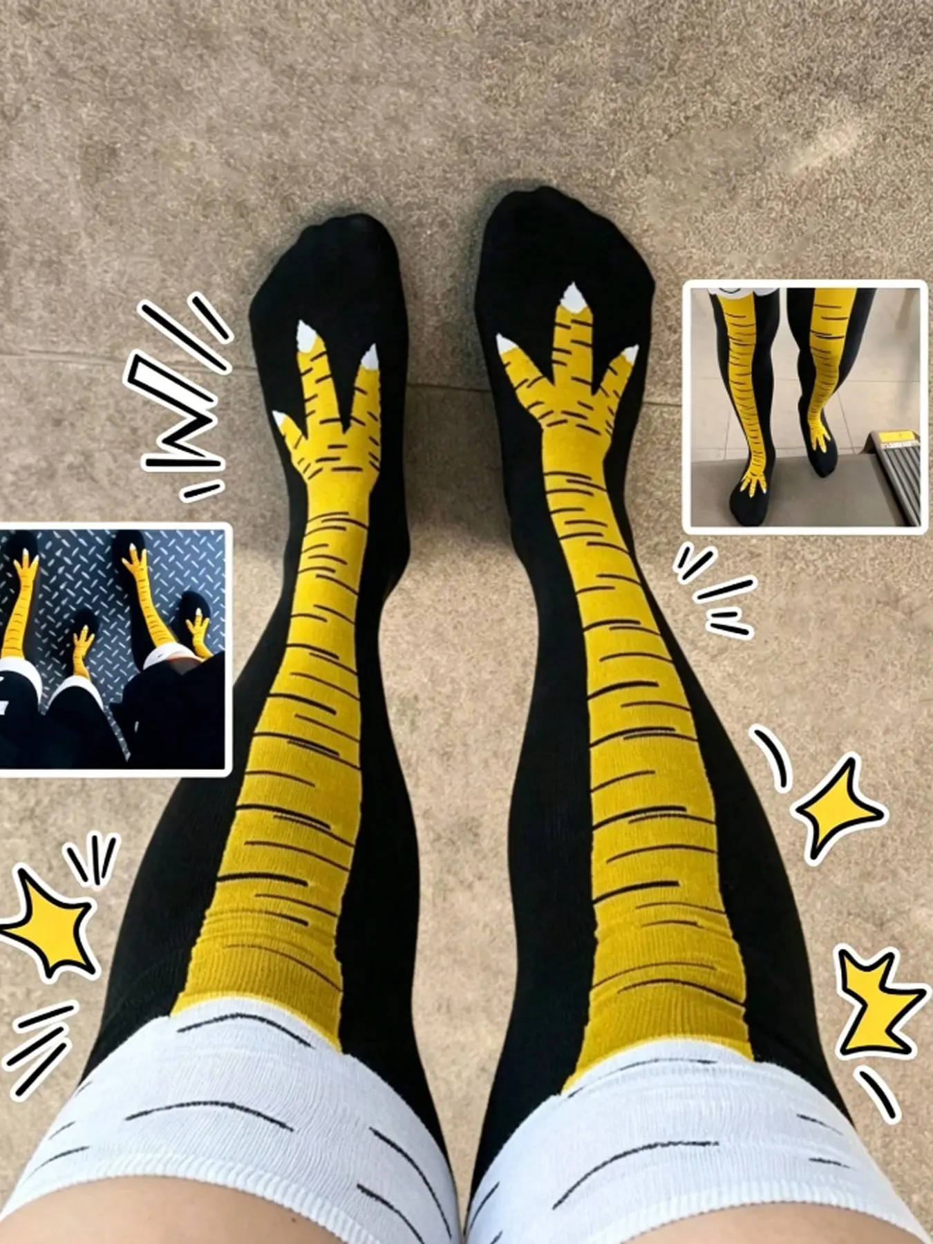 Funny Chicken Claw High-Cut Socks for Men and Women, Moisture-Wicking, Cartoon Pattern, Cute Design, Festive Wear, Fitness and Hip-Hop Style