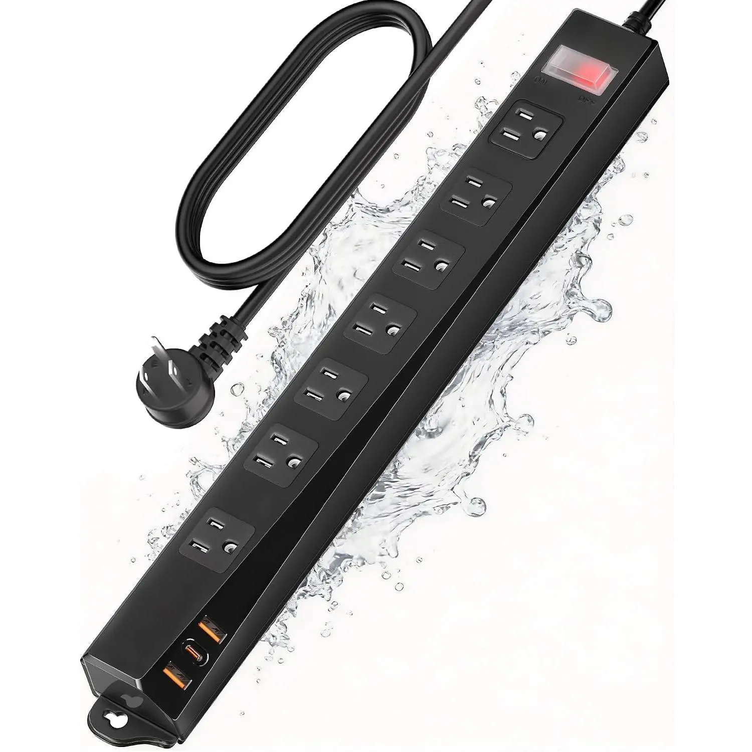 Outdoor Power Strip Weatherproof IPX6,1625W/13A 6 Ft Extension Cord with Multiple Outlets,7 AC & 3 USB, Wall Mount for Camping,Poolside,Garden,Workshop