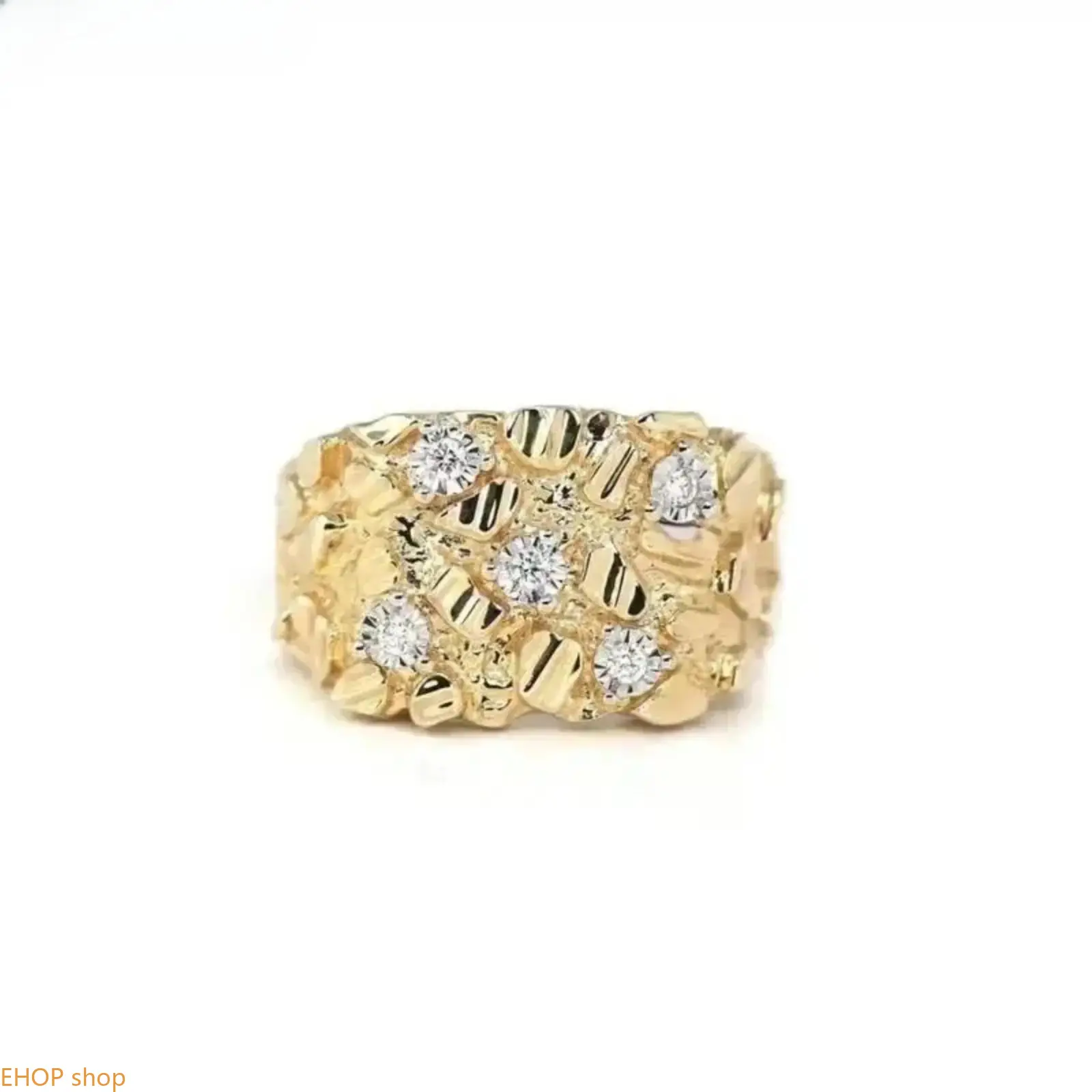 14K Gold Plated Chunky Nugget Ring Unisex Hip Hop Textured Statement Band Durable Streetwear Jewelry Daily Birthday Gift Accessory For Men Women