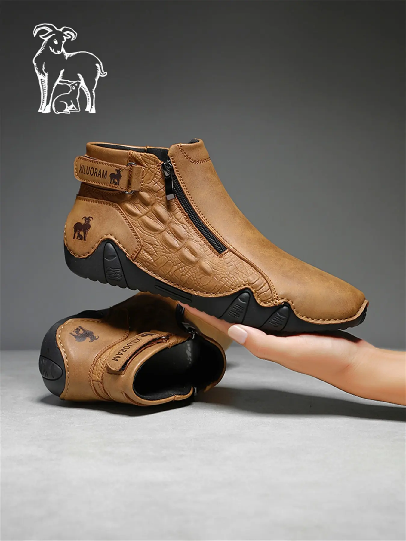 Men's Fashionable Crocodile Embossed Zipper Design Boots, Casual Comfortable Mid-calf Boots for Daily Wear, Fashion Shoes for Party, Daily Clothing Decor