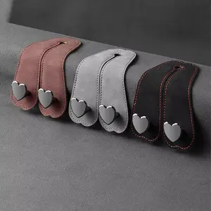 Heart Shape Car Seat Headrest Hooks | 2-in-1 Leather Double Hook Car Hanger for Bags, Wallets & Backpacks