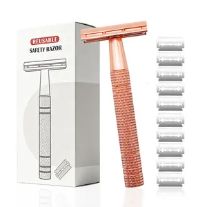 Double Edge Safety Razor, 1 Set Reusable Metallic Face Razor with 10pcs Replaceable Blade, Single Blade Razors for Men & Women, Men's Care Products, Shaving Tool, Shaving Set