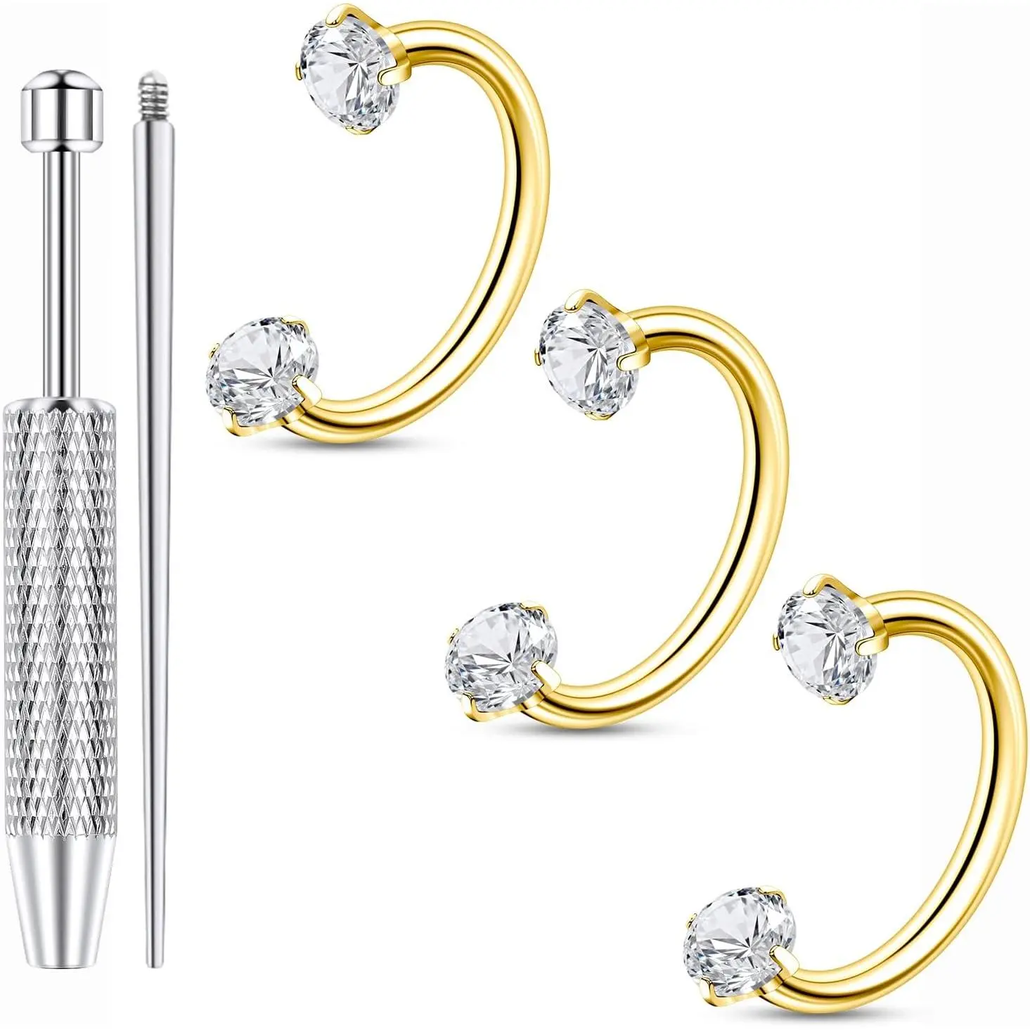 Horseshoe Nose Ring 20G Internally Threaded Nose Rings Hoops  Titanium Half Double Cubic Zirconia Nostril Lip Eyebrow Helix Daith Ear   For Women