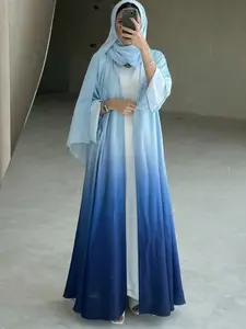 Elegant Light Blue Gradient Abaya Cardigan, Elegant Islamic Clothing, Modest Muslim Long Dress, Perfect for Spring Summer Daily Wear, Stylish and Comfortable