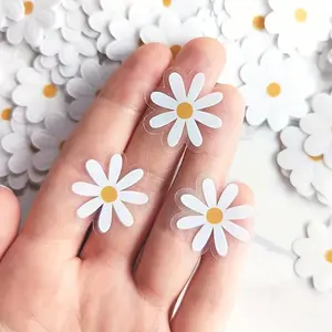 For Daisy Floral Stickers, Small Daisy Pattern, Cute, Round Shape, Glitter Embellishment, Glossy Finish, for Mobile Phones, Laptops, etc., with Daisy Pattern Stickers