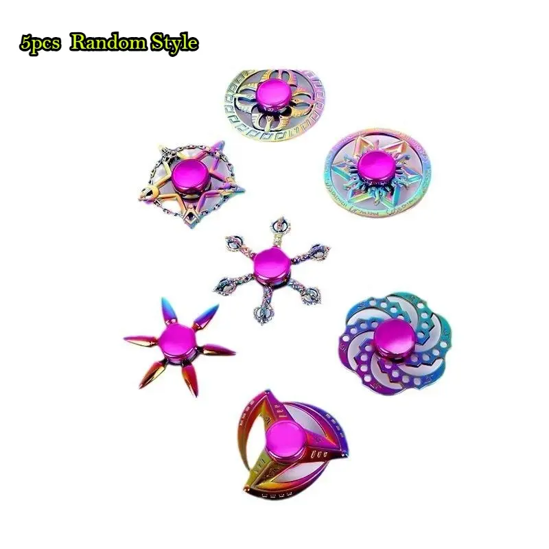 5 Pack Random Color Shiny Alloy Fidget Spinners, High Speed Metal Hand Spinning Toys for Adults & Students to Relieve Stress and Kill Time
