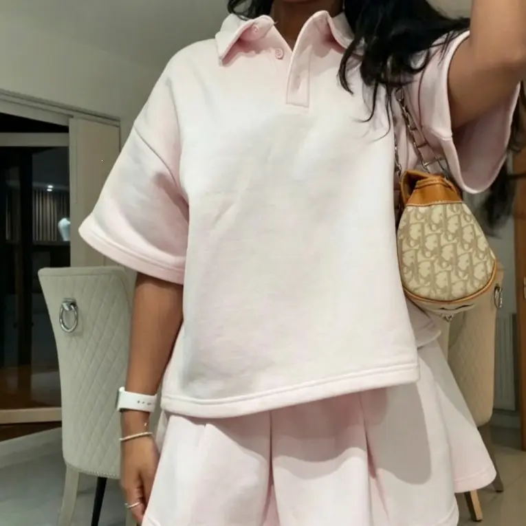 2026 Ocean Style Summer European Casual Two Piece Set Women Loose Short Sleeve Polo Shirt Mini Skirt Outfit