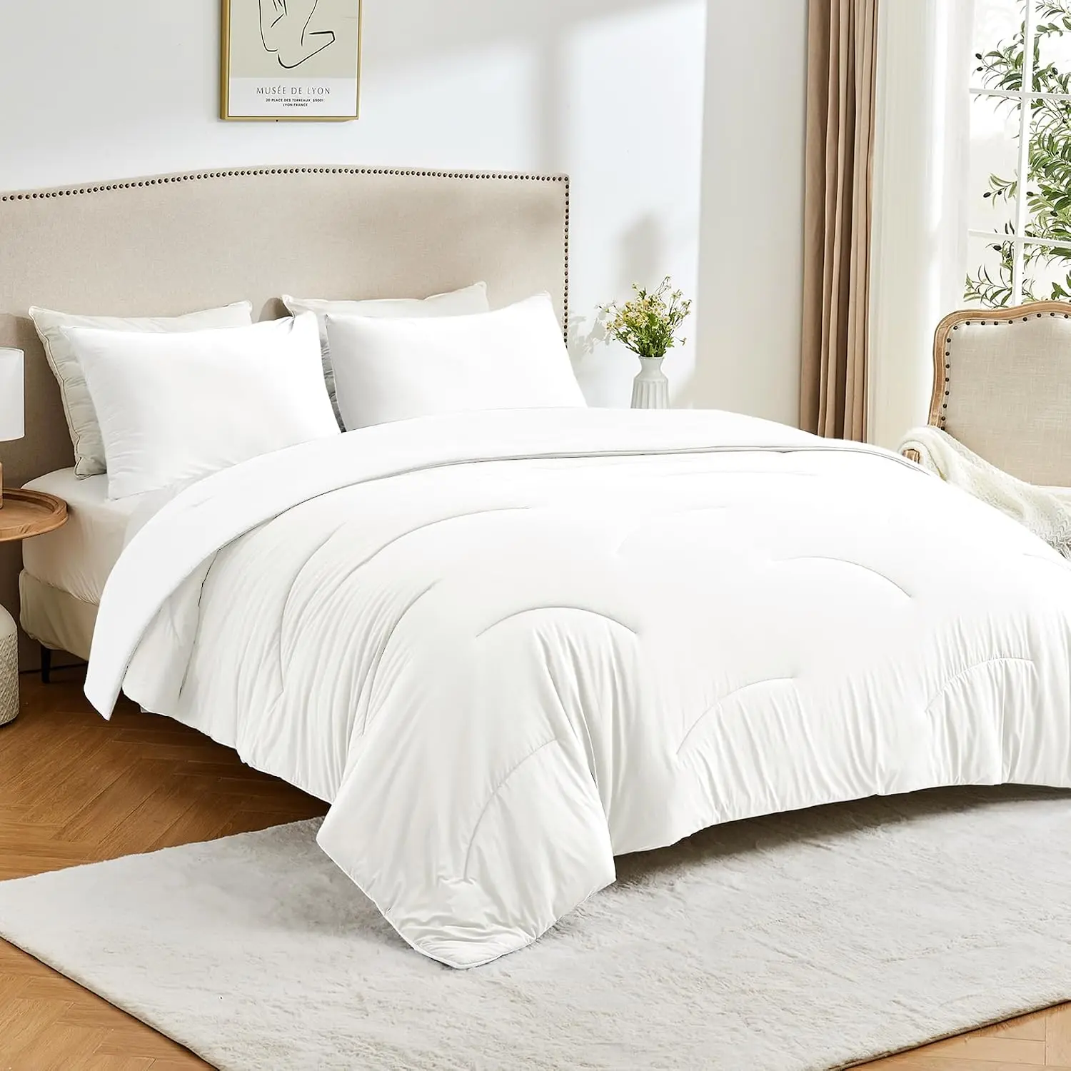 White  Size - Down Alternative Comforter Set- Reversible, Lightweight Breathable Cooling Blanket, Ultra Soft Cozy,  for Summer & Year-Round Comfort