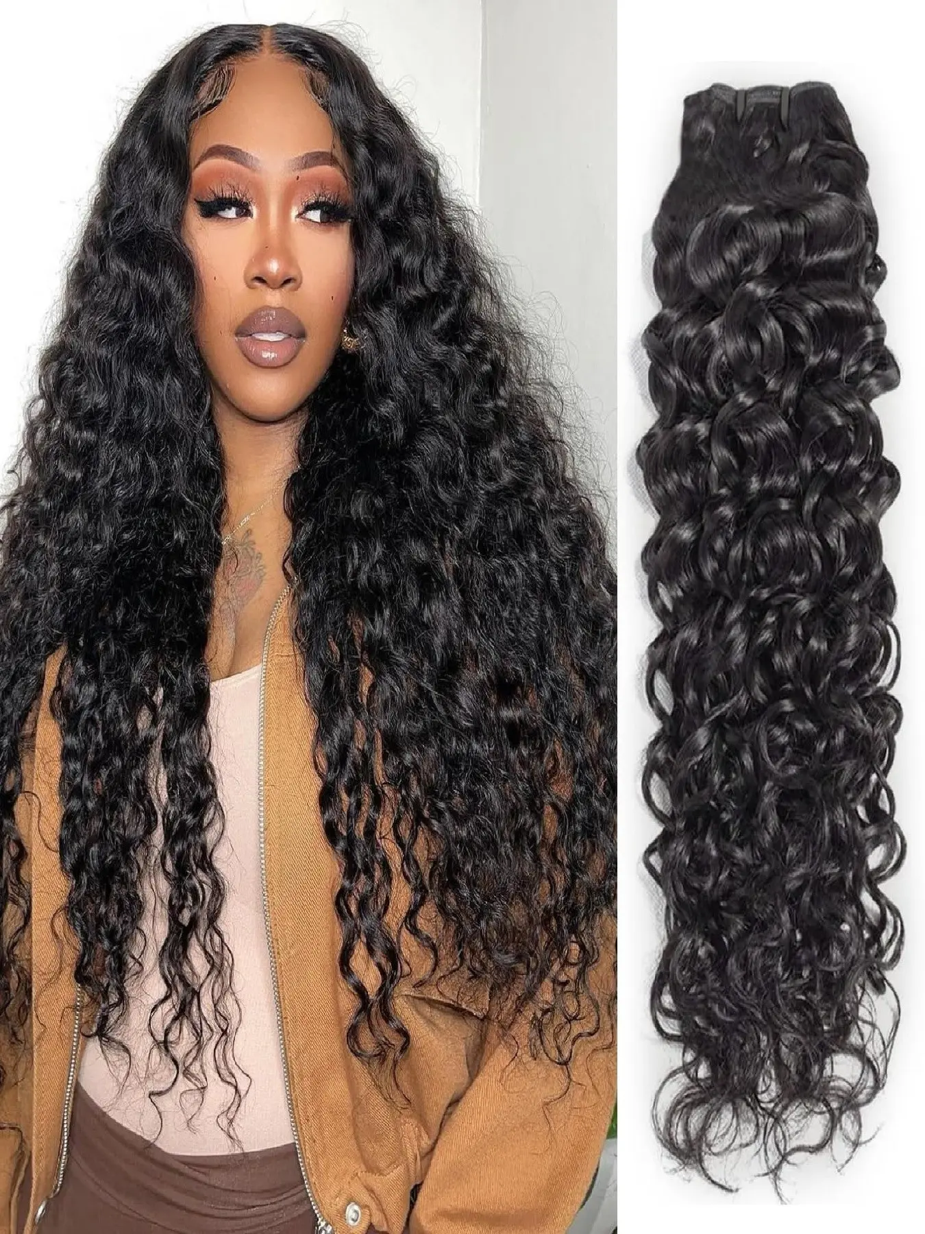 Water Wave Human Hair Bundles 12A Brazilian Water Wave Curly Bundles Wet And Wavy Bundles Double Weft Deep Curly Wave Bundles Natural Black