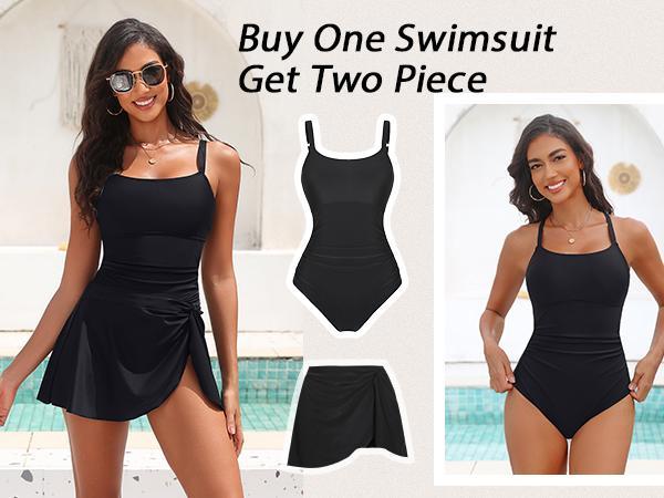 Eomenie One Piece Swimdress Swimsuits for Women Tummy Control Swim Dresses Bathing Suits Swimwear Swimsuit Slimming Beachwear onepieceswimsuit