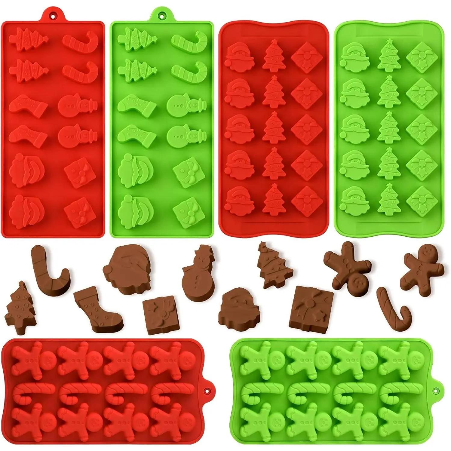 6 Packs Christmas Silicone Chocolate Candy Molds, Santa Claus Snowman Gingerbread Man Xmas Theme Baking Molds for Gummy, Jello, Wax Melts, Holiday Party Decor