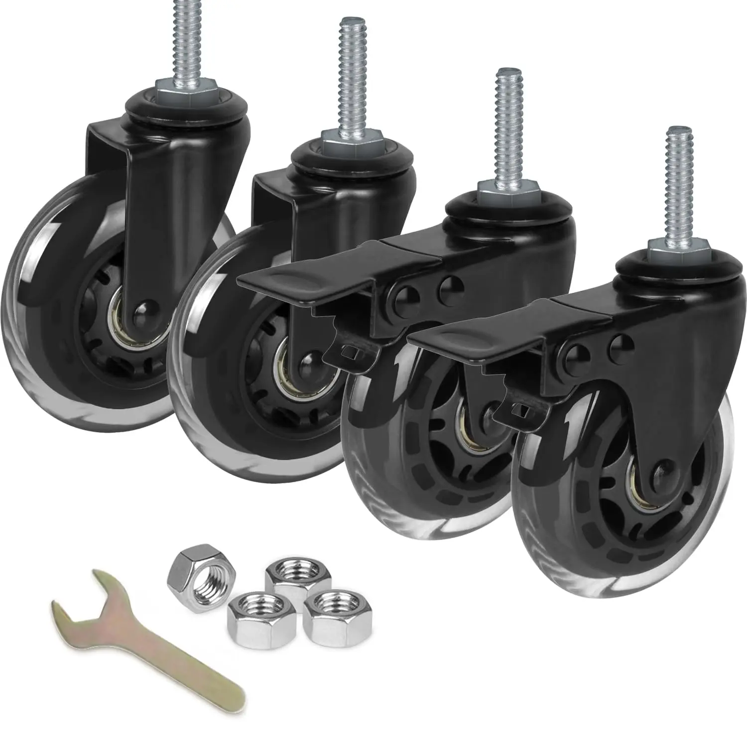 3" Rubber Caster Wheels Heavy  with 5/16''-18 x 1-1/2" Threaded Stem Casters Set of 4 (Screw Diameter 5/16", Length 1.5"), Quiet and Smooth Rolling Castors for Furniture Hardwood Floors