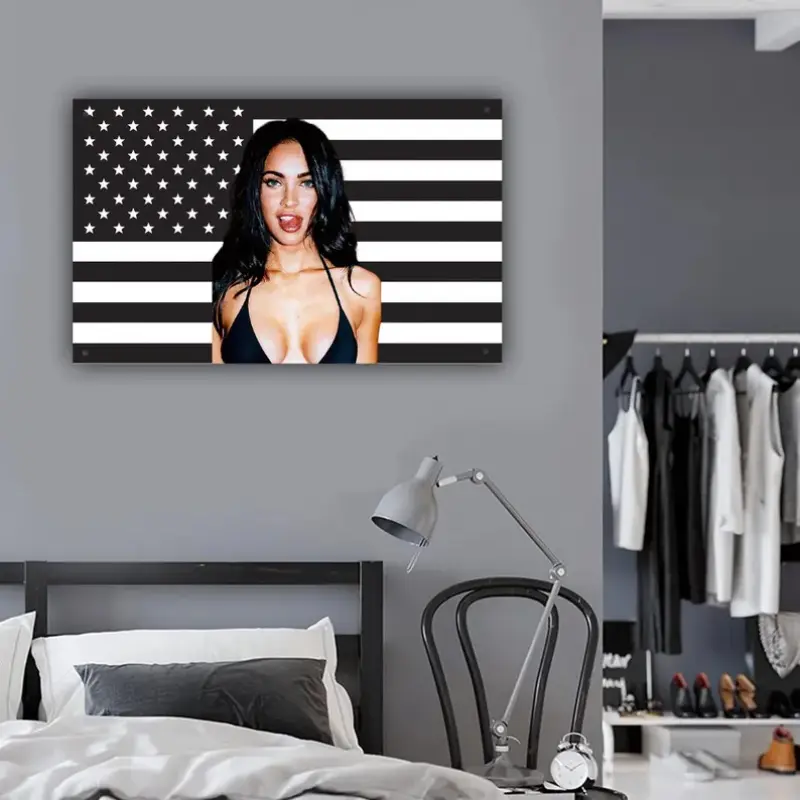Megan Black Flag |   Hot Girl Poster |   Celebrity Wall Tapestry for Dorm, Frat Room, or Bedroom Decor |   Megan Fox Transformers Y2K Indie Room Decor Wall Tapestry