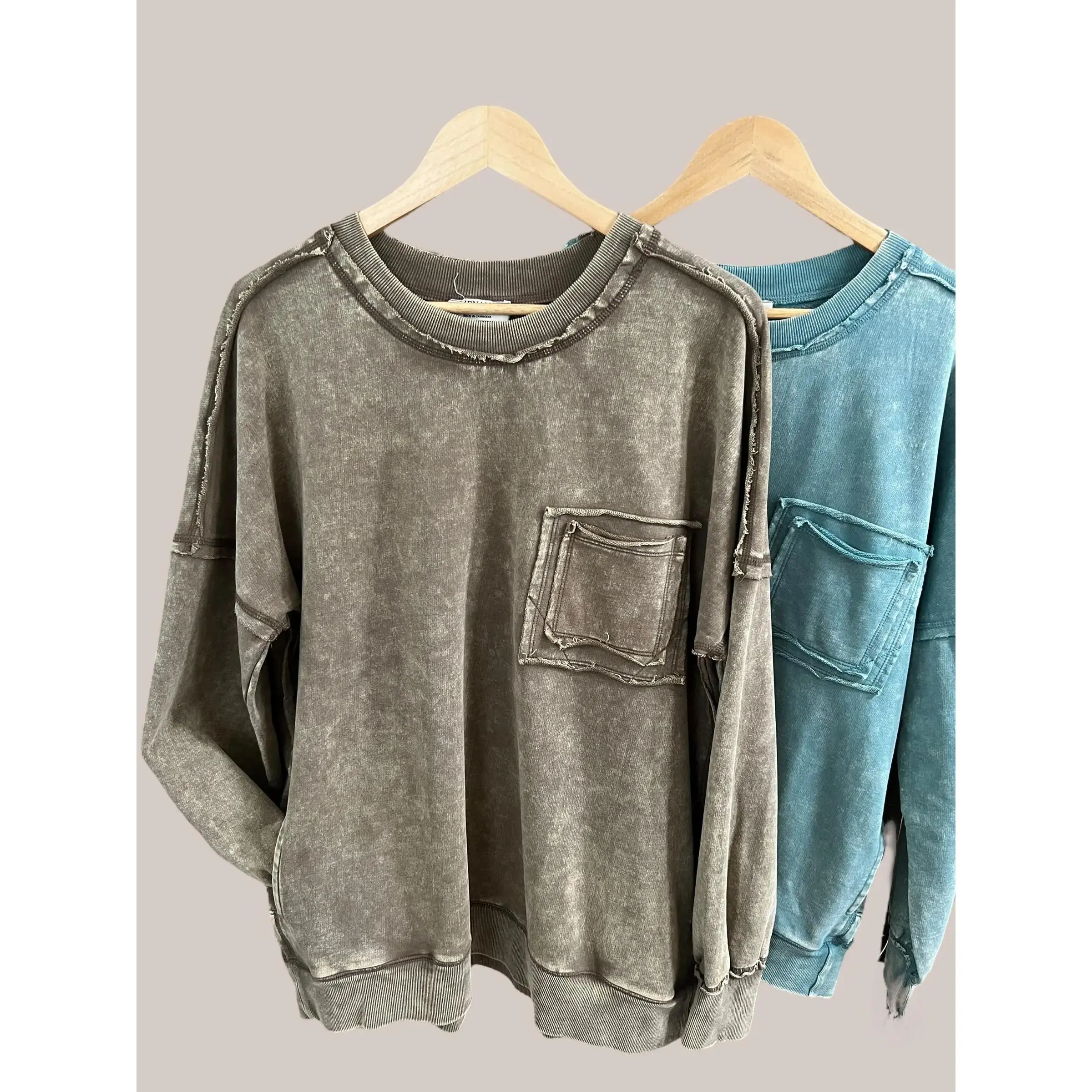 Oversized French Terry Acid Wash Pullover