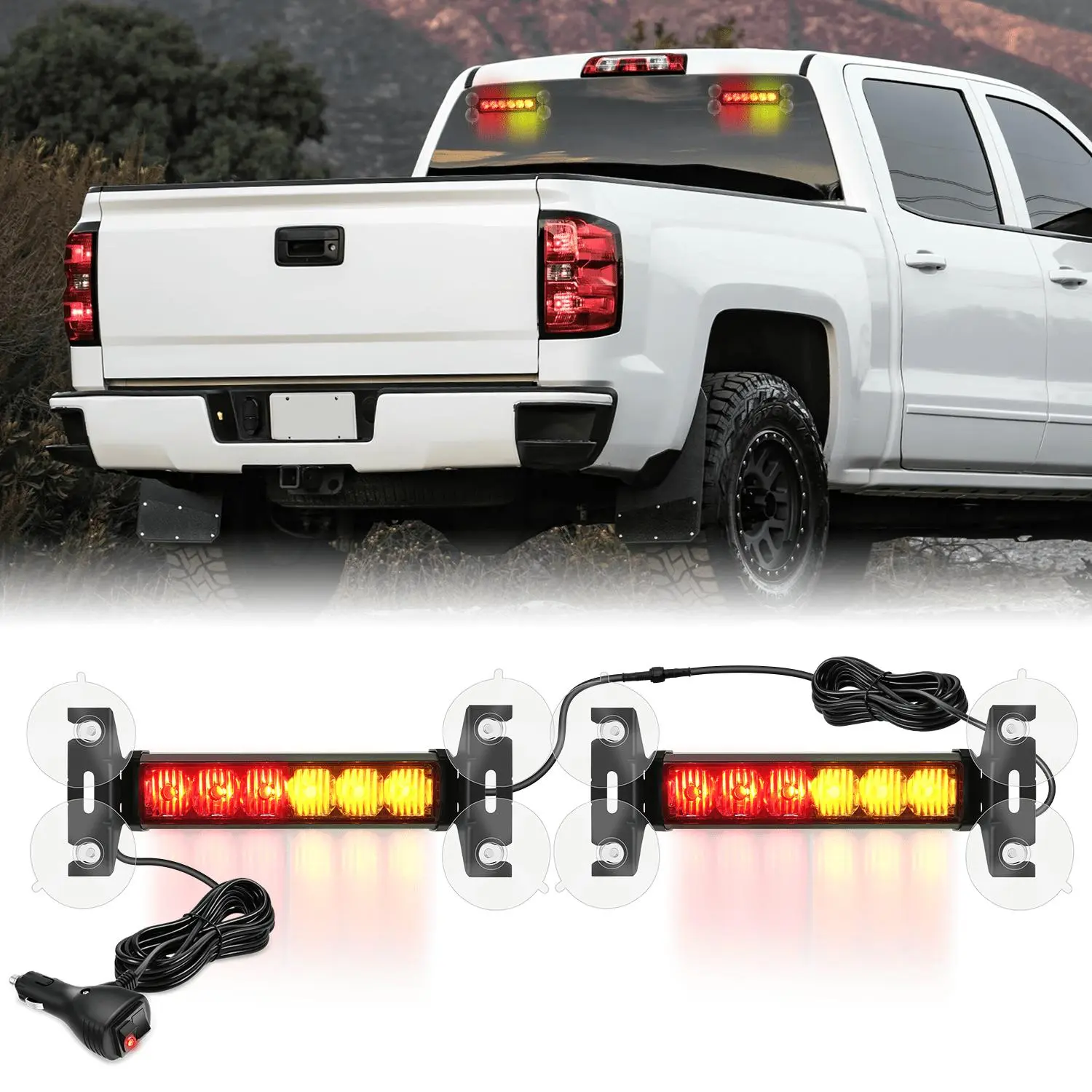 Nilight Nilight 12LED Emergency Strobe Traffic Advisor Light Bar 2 in 1 Amber Red Dash Warning Safety Flashing Lights Front/Rear Windshield Construction Lights for Trucks Cars Plow Police Firefighter Vehicles