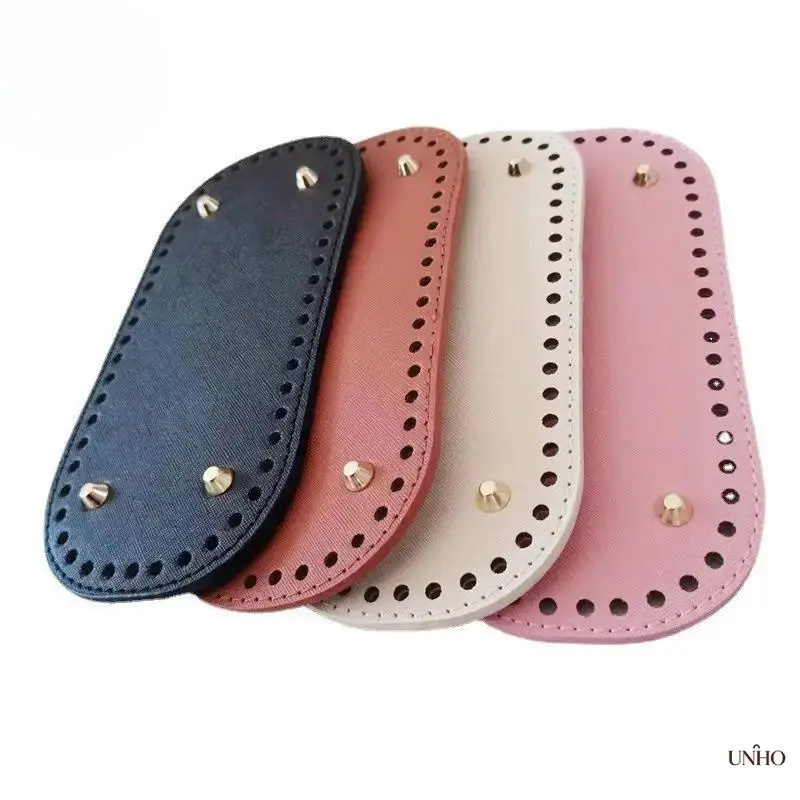 4PCS Premium PU Leather Oval Bag Base Plates - Oval Shape, 22×10Cm Cross Grain Anti-Collapse Support, Pre-Punched Holes for DIY Knitting Handbag Bottom Accessories