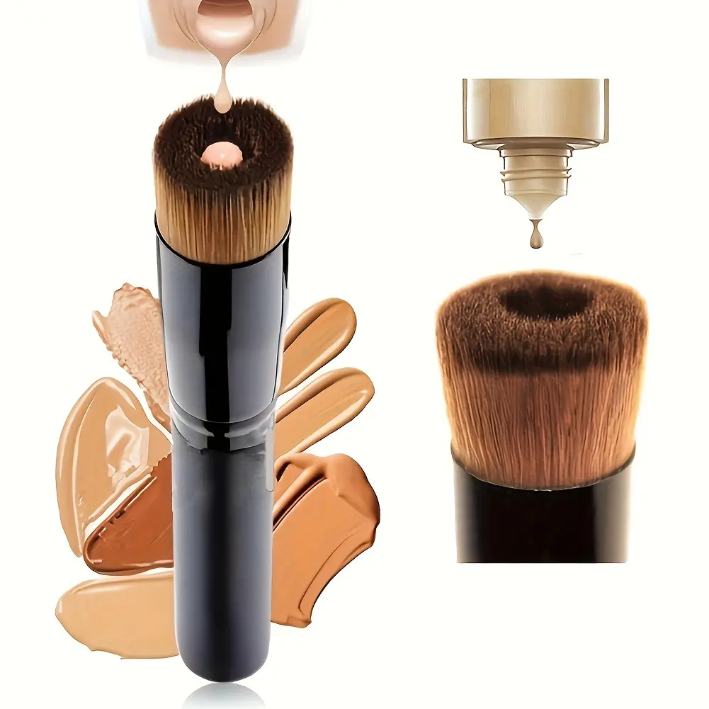 Flat Top Foundation Makeup Brushes (1/2/3 Pack) - Nylon, Dense Bristles, Easy Cleaning - Suitable for Liquid, Paste, Powder Cosmetics - Smearing, Spotting, Concealer Tools