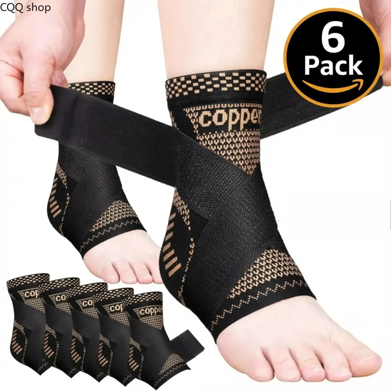 6PCS Copper Ankle Brace Compression Sleeves, 2-Pair Adjustable Ankle Support Wraps for Men & Women, Support for Achilles Tendon, Plantar Fascia, Sports Training, Running, Fitness, Walking & Daily Activity Comfort,SummerWins