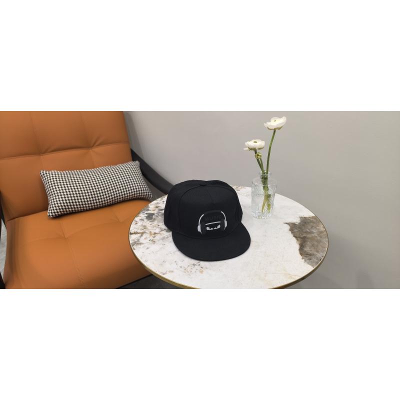 Hip-hop cap, street fashion item, flat-brim cap, baseball cap--headphone style, black 🎧