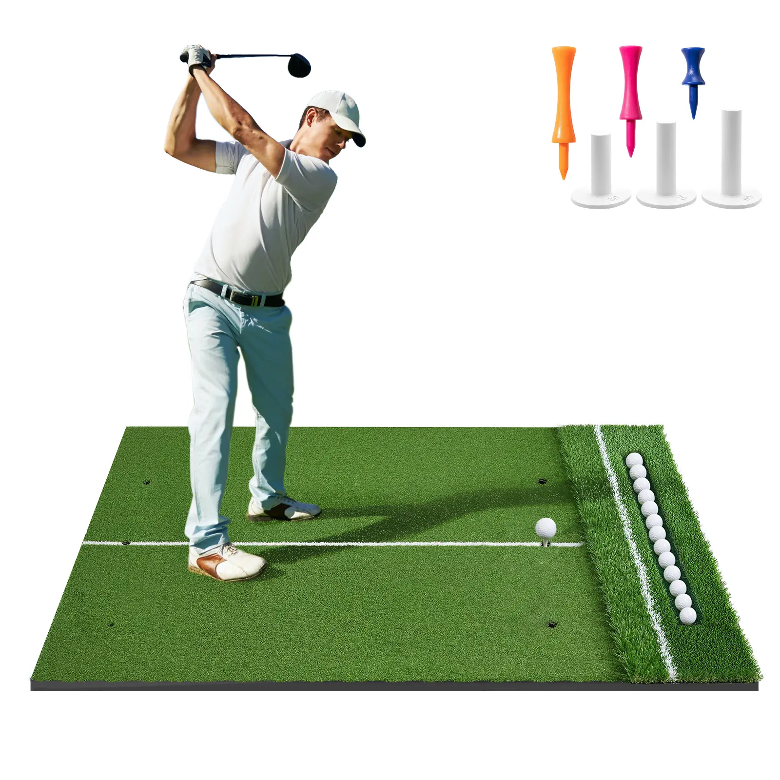 High-quality Golf Hitting Mat - Professional Indoor Dual High-Density Surfaces, Thick Base - Ball Tray Included - 1.52x1.22m Practice Mat for Indoor/Outdoor Swing, Chipping, Driving, Home Golf Simulator