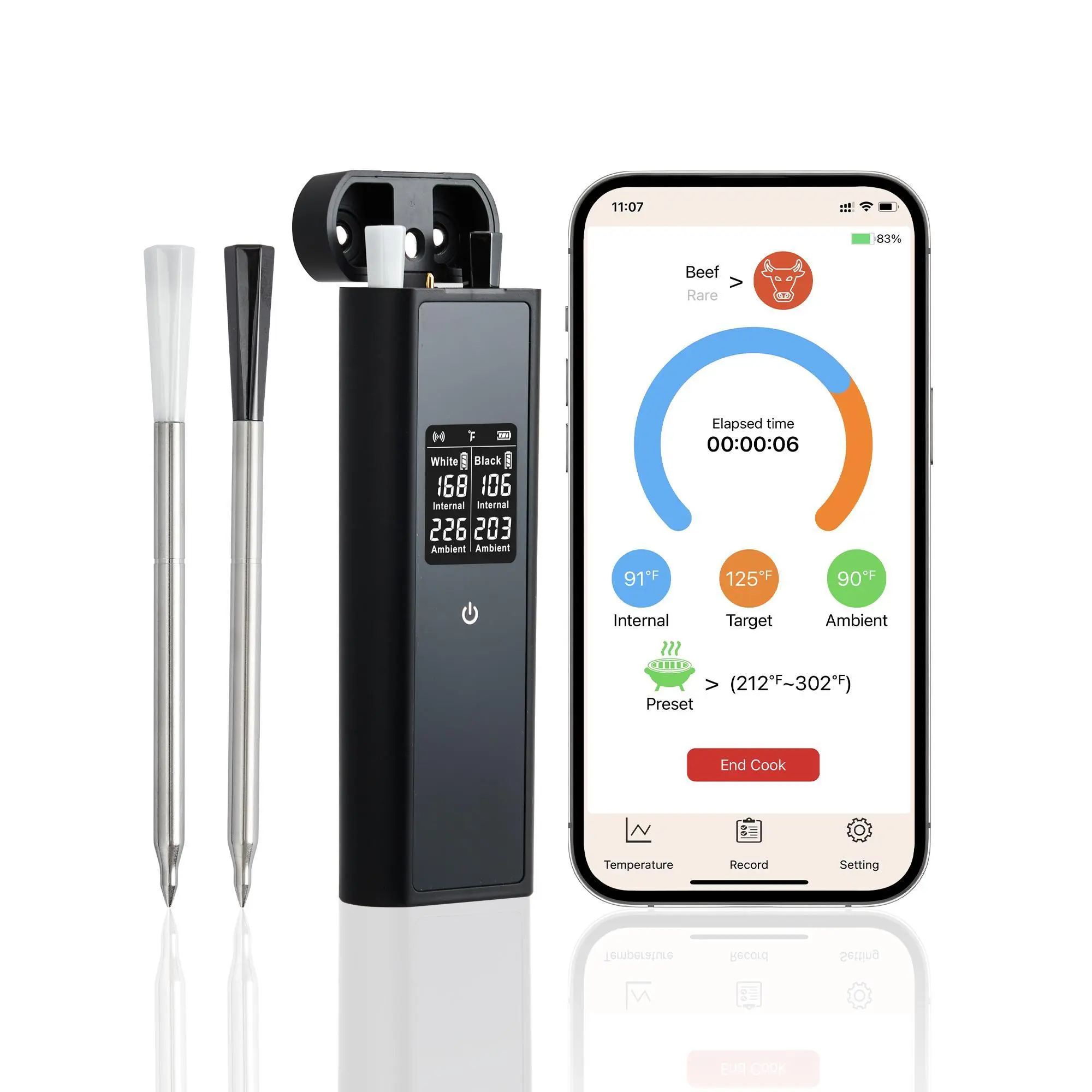 Wireless Meat Thermometer for Kitchen, Stainless Steel Metal Utensils, Single Probe, 820ft Long Range, IP67 Waterproof, Dual Detectors, App Control, Digital Display, 48H Battery, Dishwasher Safe, Dual Probes, Grilling