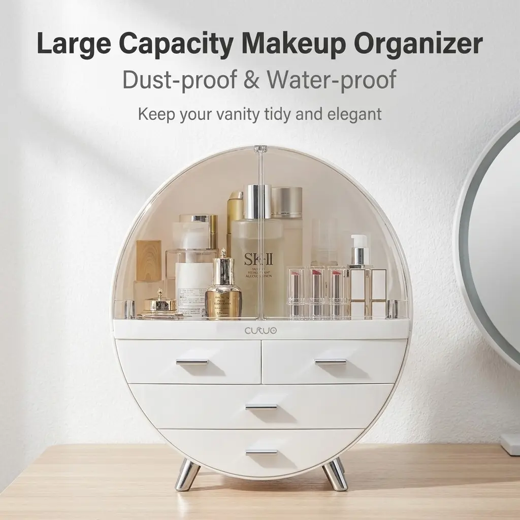 New Cosmetic Organizer Box, Dust-Proof Desktop Lipstick Skincare Rack, Multi-Layer Large Cosmetics Shelf, Perfect Gift for Valentine's Day