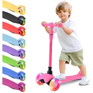 Mini Kickboard Scooter for Kids - Height Adjustable 25''-28'', Lightweight 3-Wheel with LED Light-up Wheels