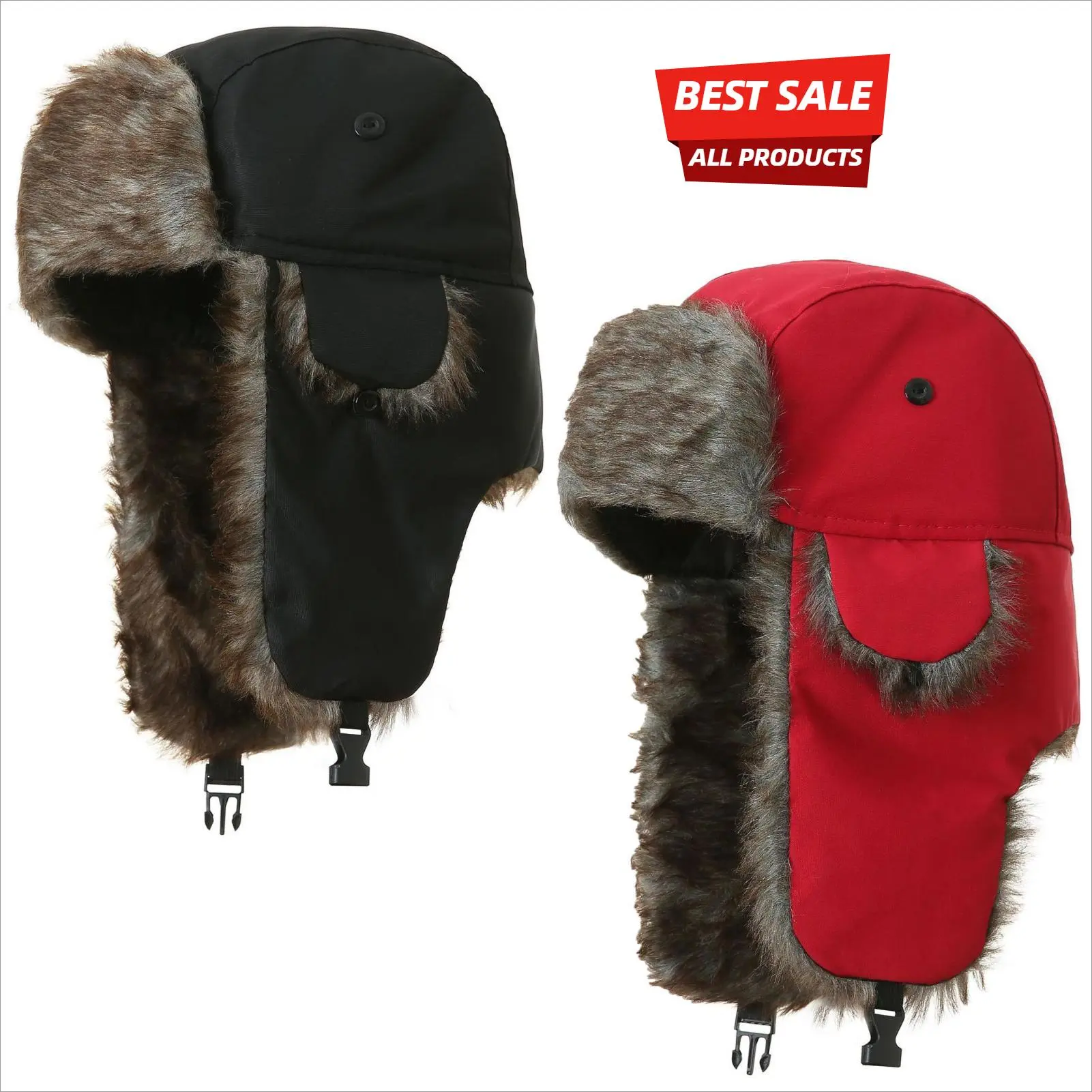 2 Packs Unisex Winter Ushanka Hat for Men & Women - Cozy Faux Fur Ear Flap Russian Style Hat for Cold Weather, Outdoor Activities, and Fashion