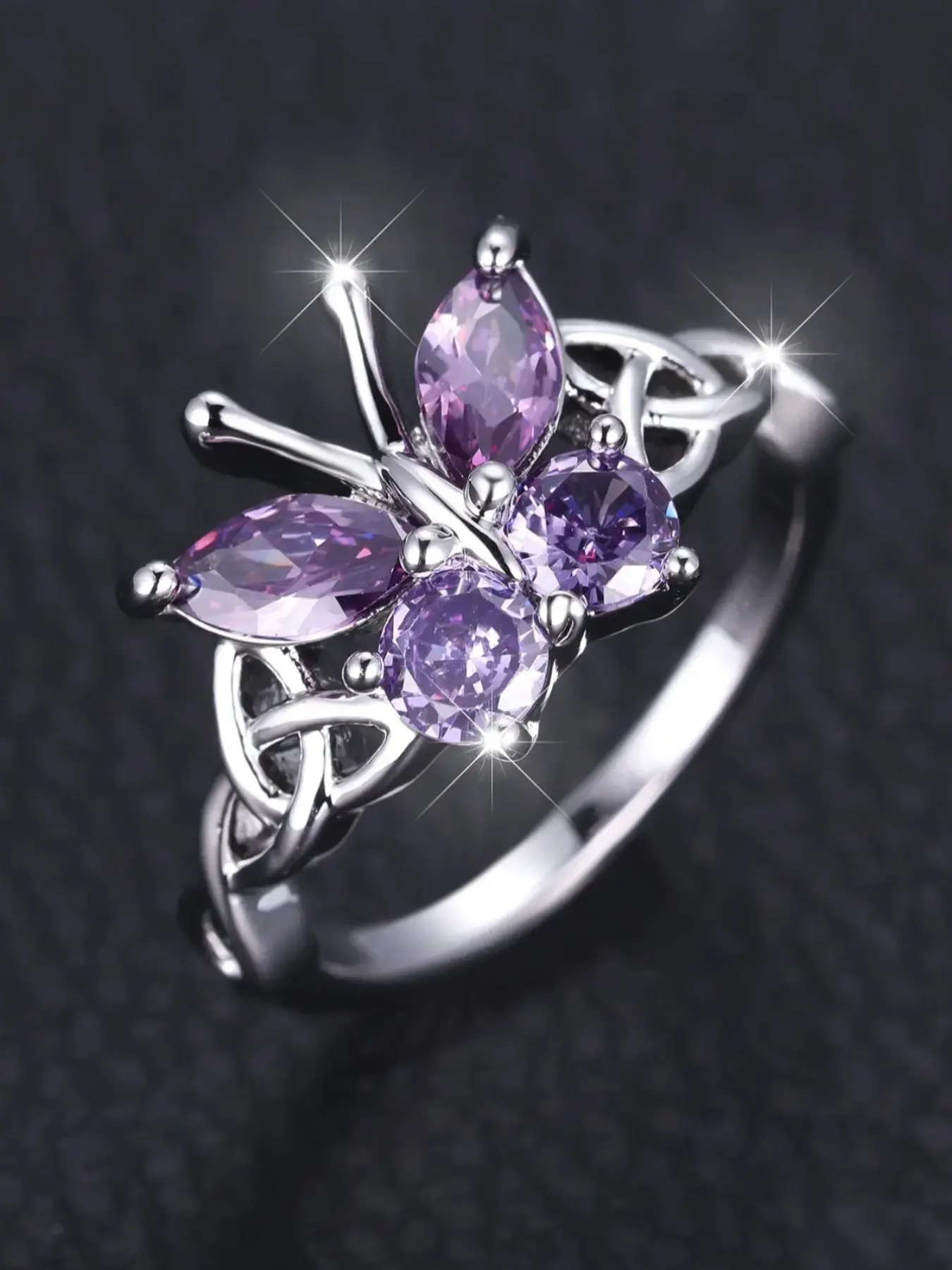 Elegant Butterfly Rings for Women Purple Zirconia Stackable Design Delicate Jewelry Dainty Stacking Rings Perfect for Engagement Weddings Party, Daily Wear Anniversary Gift