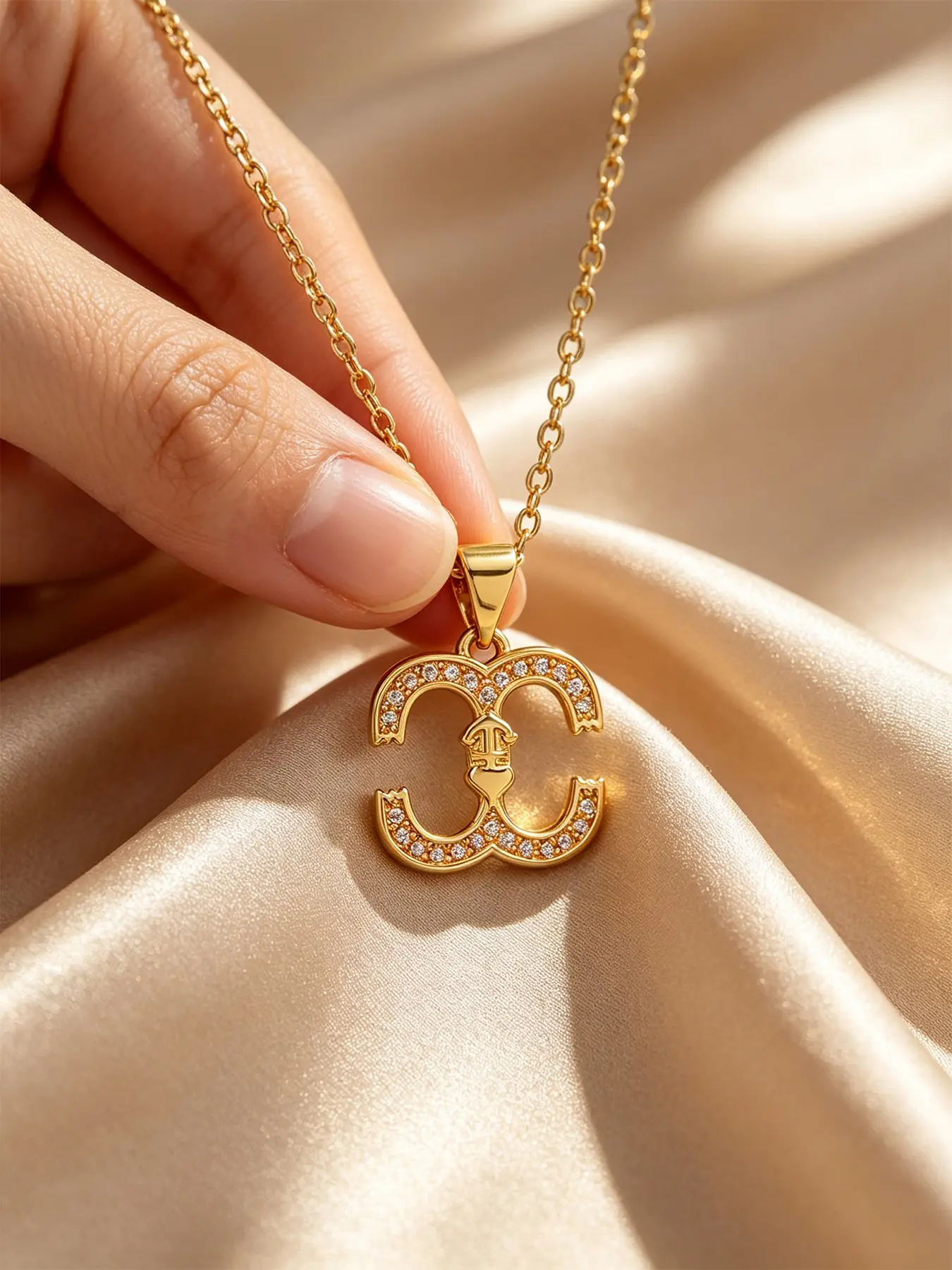 MTOW 1 Pcs of 2026 New luxury Retro Heart-Shaped Double C Metal Necklace, Women's Zircon Fashion Jewelry Necklace,  Versatile Necklace Suitable For Daily Wear, Exquisite Gifts