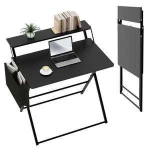 31.5" Foldable Desk – No Assembly Needed! 2-Tier Computer Table with Shelf & Side Pocket for Small Spaces, Home Office, Bedroom, Apartment – Space Saving Laptop Writing Desk