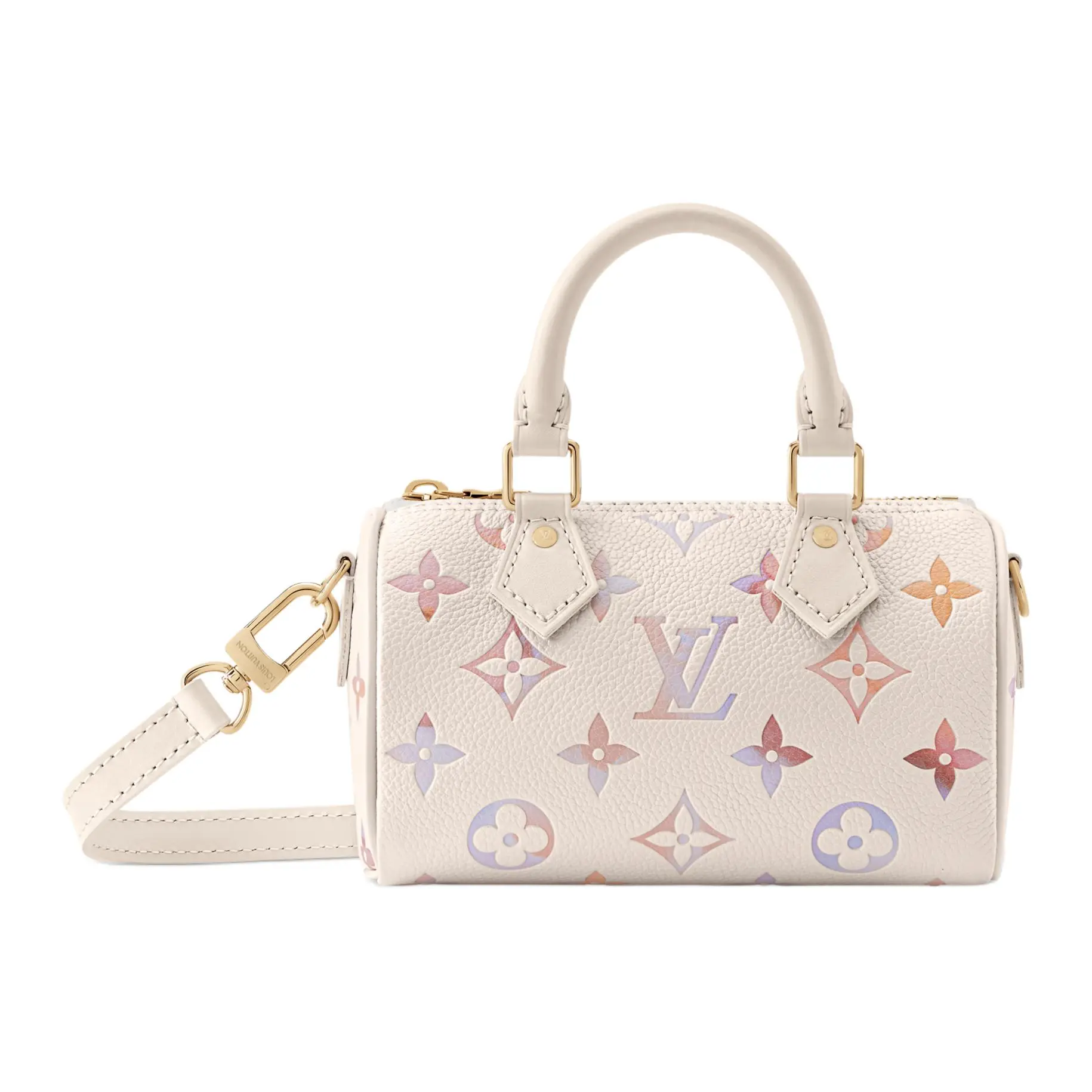 Women's Louis Vuitton Nano Speedy Contemporary Handbag - Embossed Monogram, Gold Hardware, Watercolor Ombre, Grained Calfskin, Dreamy Purple, Contemporary Women's Handbags