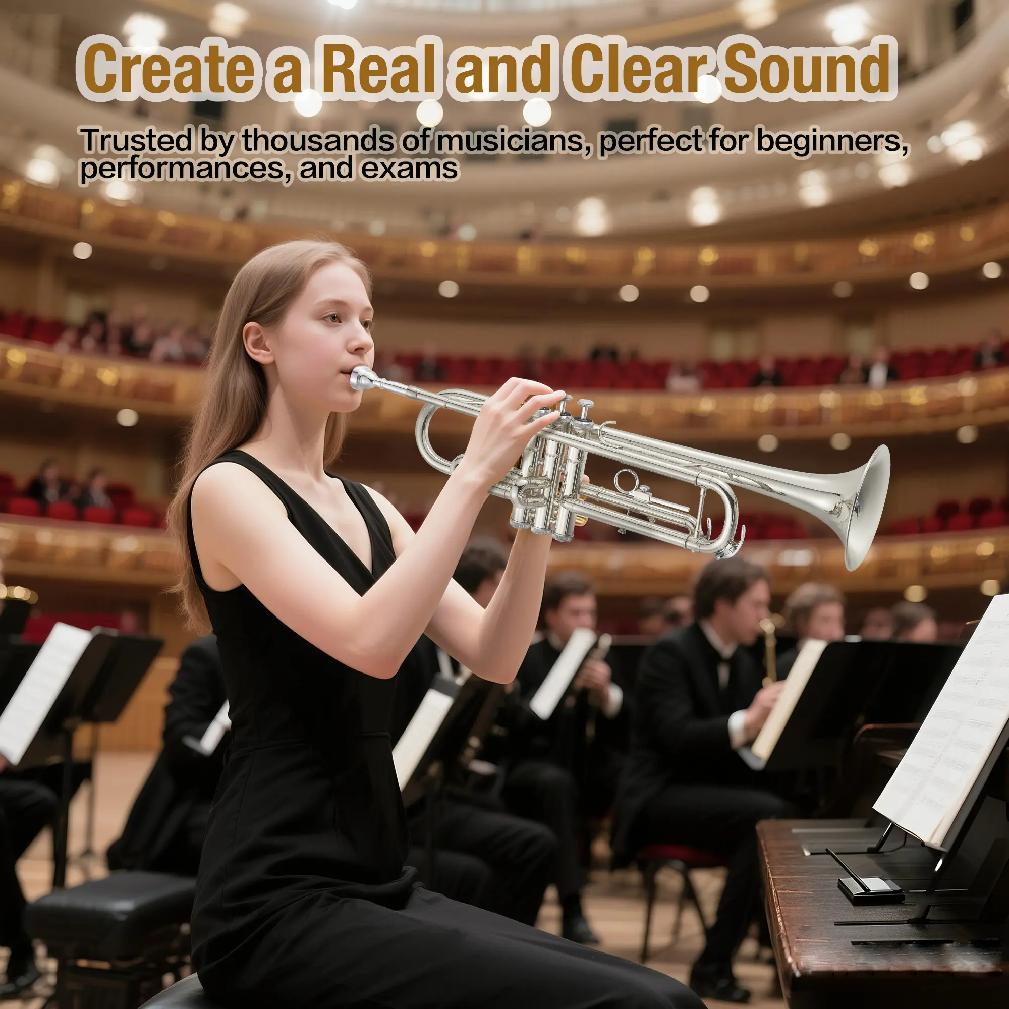 Garvee Beginner Bb Trumpet Kit – Nickel-Plated Brass Instrument – 7C Mouthpiece, High Precision Valves, Protective Case, Cleaning Kit, Gloves & Polish Cloth – Perfect for School Band, Lessons, and Practice