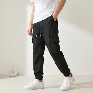 Men's 2PC Solid Multi-Pocket Cargo Pants - Menswear, Comfy Oversized Streetwear Trousers, Athletic Monochromatic Multi-Size All-Match Casual Outdoor Bottoms, Athletic Men's Pants versatile long pant trendy brand men