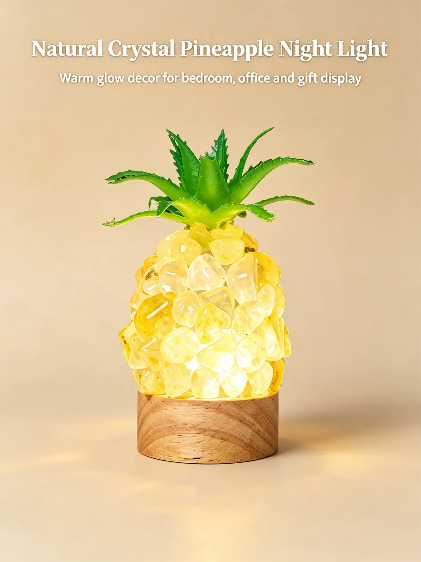 Pineapple-Shaped Natural Crystal LED Night Light, Warm Soft Decorative Table Lamp, Comfortable Bedroom Desk Decoration, Home Decor Gift