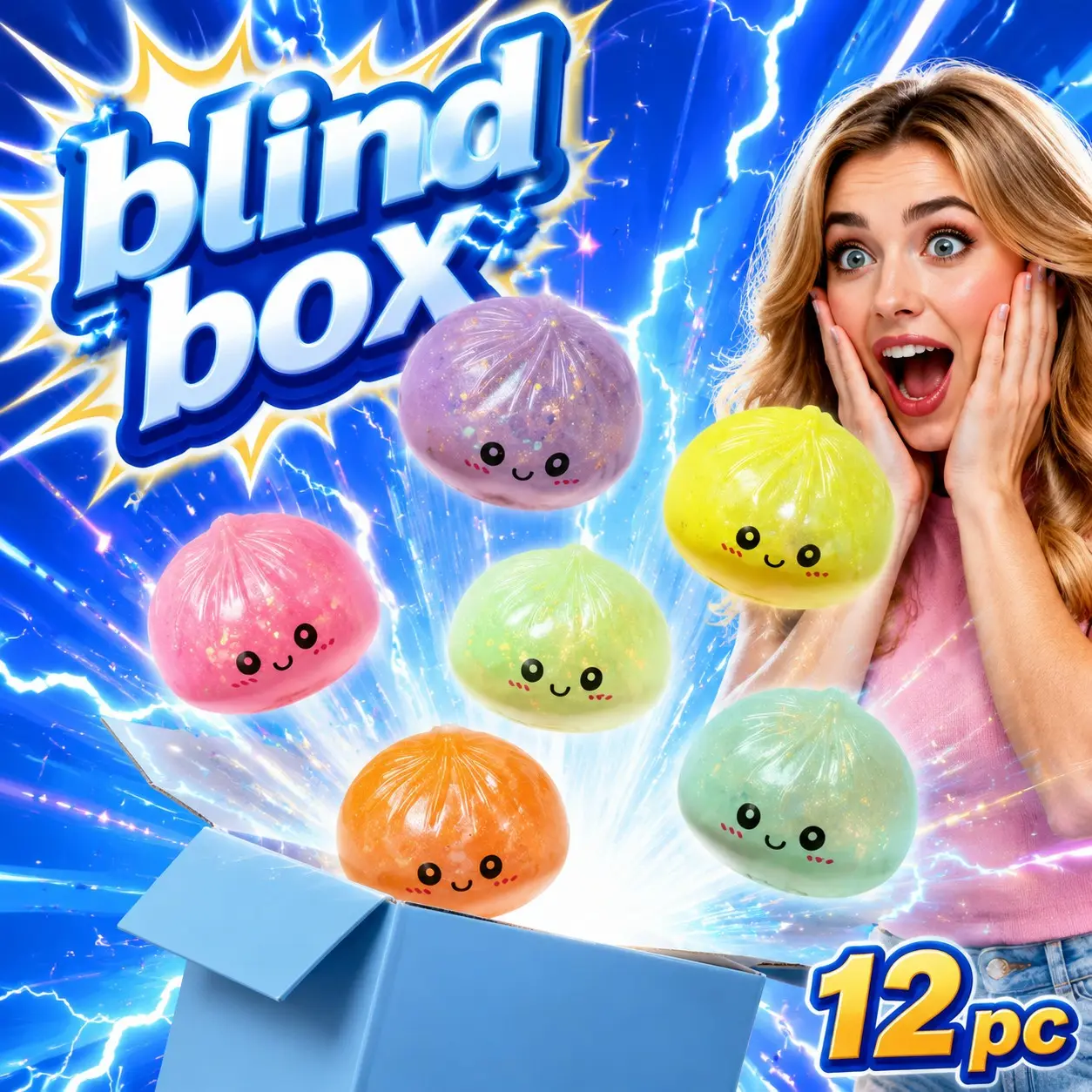Pack of 12 Glitter Sparkly Dumpling Mystery Blind Box Toys, Asmr Sensory Fidget, Kawaii Calming Trinket, Stress Relief Gift