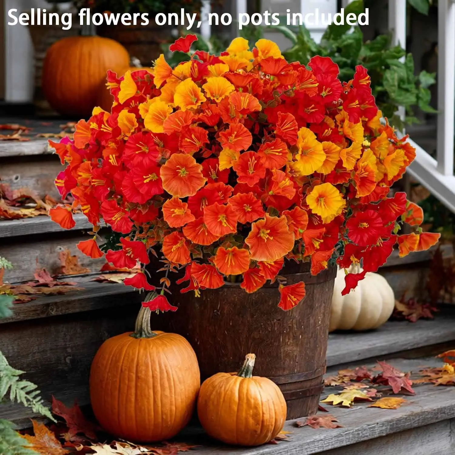 16pcs Vibrant Autumn Flowers, Artificial Fall Bouquet for Porch, Table Centerpiece, Thanksgiving Decor, UV Resistant, Never Wilted