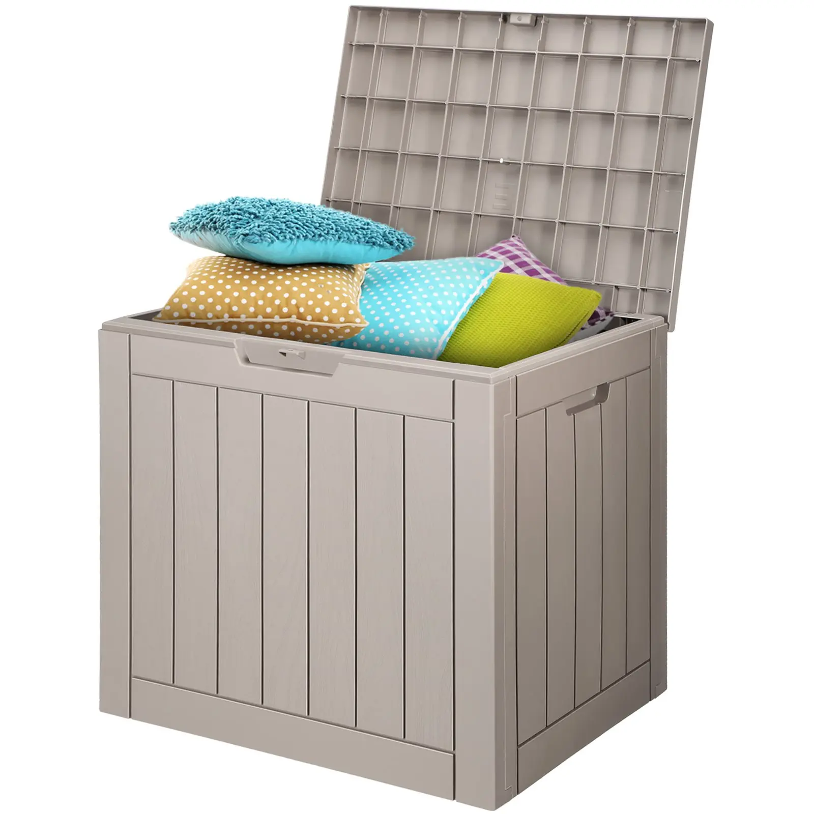 Outdoor Storage Box, 31 Gallon Resin Deck Box, Backyard Outside Toy and Towel Storage Cabinet Waterproof, for Patio Furniture Cushions, Garden Tools, Pool Supplies Package Delivery (Grey)