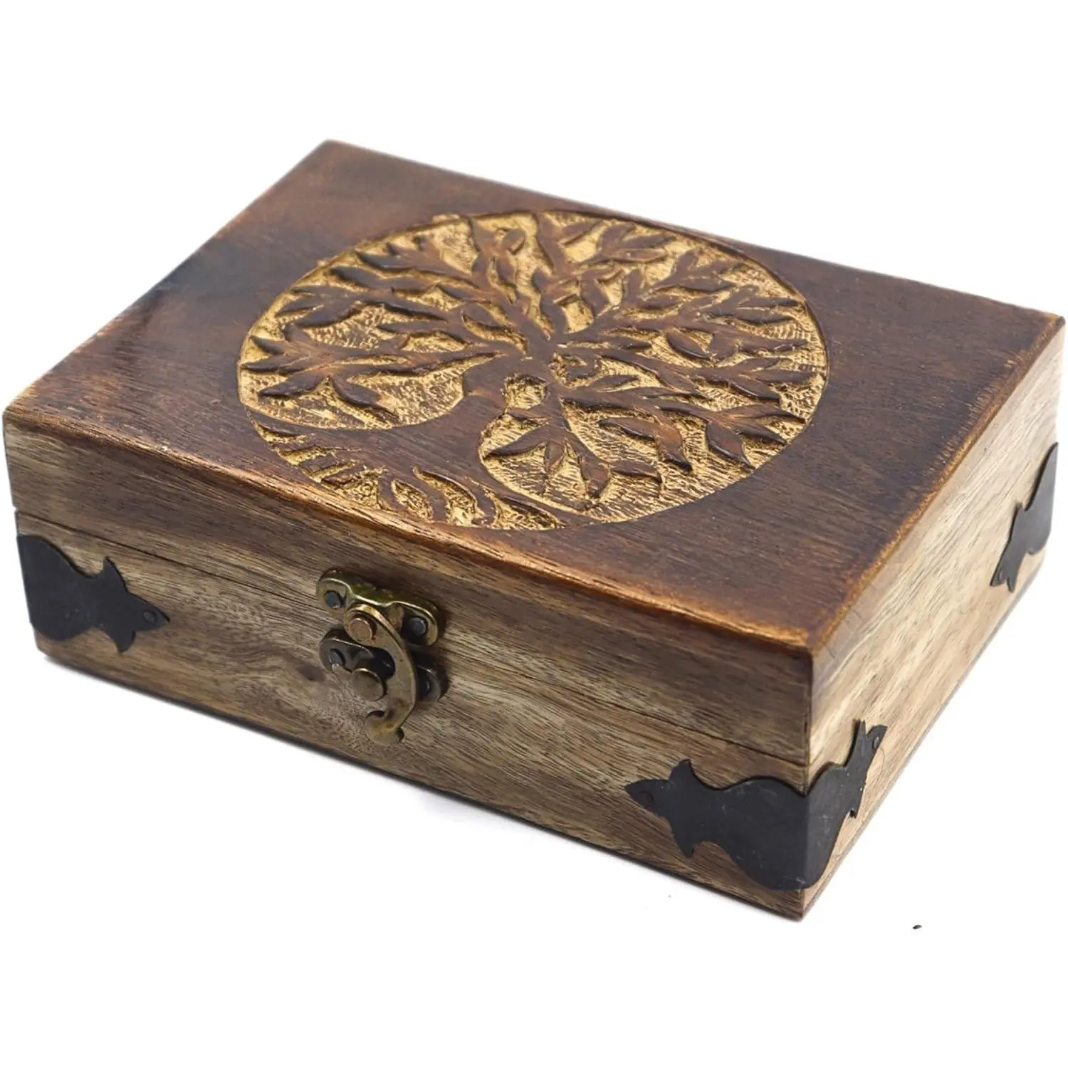 Wooden  Box with Tree of Life Engraving – Antique Handcarved  Organizer for Women & Men | Solid  Storage Box for , Trinkets, Gifts &  Décor