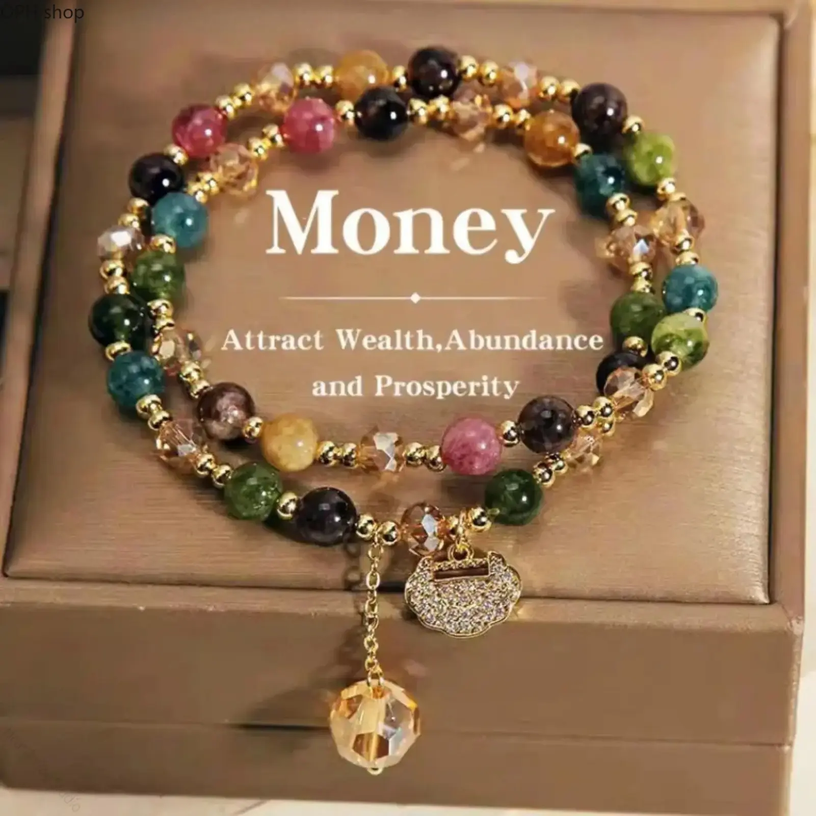2026 Unisex Boho Double Layer Rainbow Tourmaline Bead Bracelet, Natural Stone Colorful Round Beads, Longevity Lock Charm Healing Crystal Jewelry, Stretch Stackable Accessory for Yoga, Daily Wear, Gift