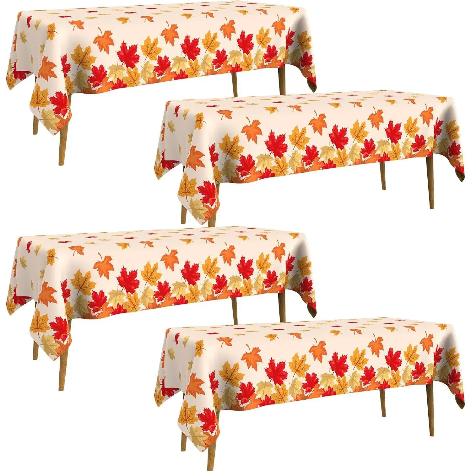 4 Pcs Fall Tablecloth Disposable Thanksgiving Tablecloth 54 x 108 Inch, Autumn Leaves Thanksgiving Plastic Table Cloth Rectangle Fall Table Cover for Holiday Home Party Decorations