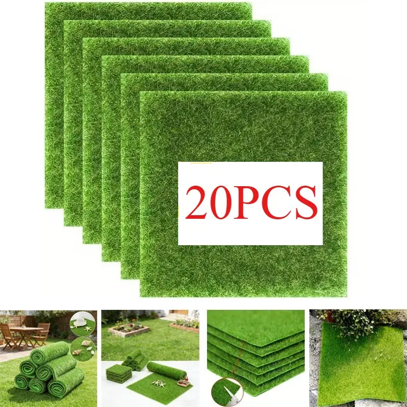 20pcs Artificial Grass Pads, Plastic Lawn Squares, Garden Outdoor Floor Decor, Decorative Micro Landscape, Home Flooring Decoration