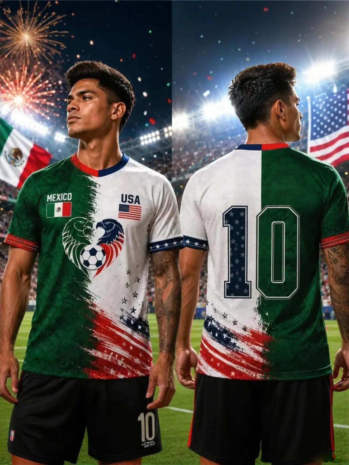 USA Half Mexico Soccer Jersey, Personalized Binational Football Top, Customizable Sports Apparel, Ideal for Fans & Players