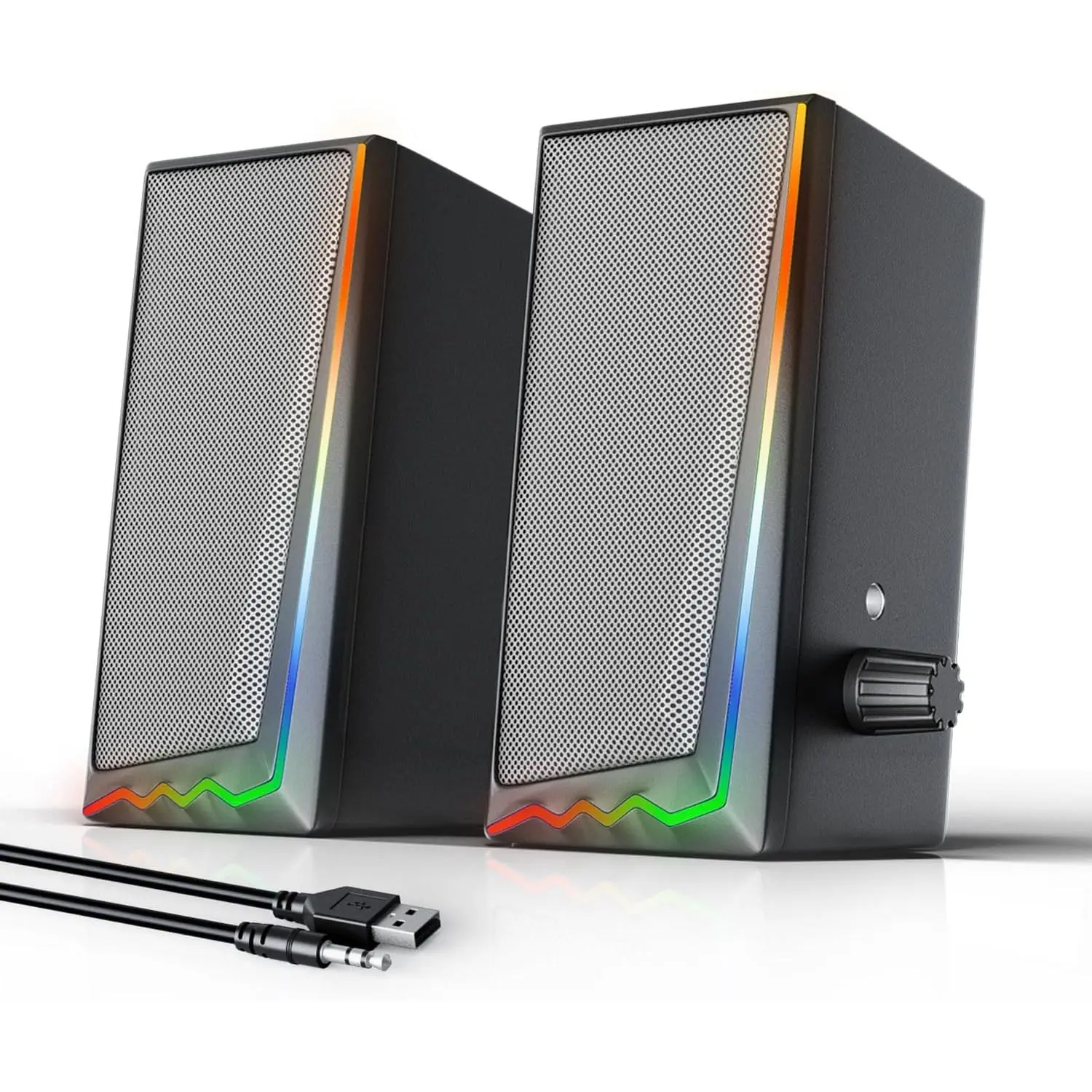 Uakinat Computer Speakers, Desktop Speakers with Various Colorful LED, Gaming Speakers with Volume Control,for PC, AC Adapter Powered and 3.5mm AUX-in Computer Speakers