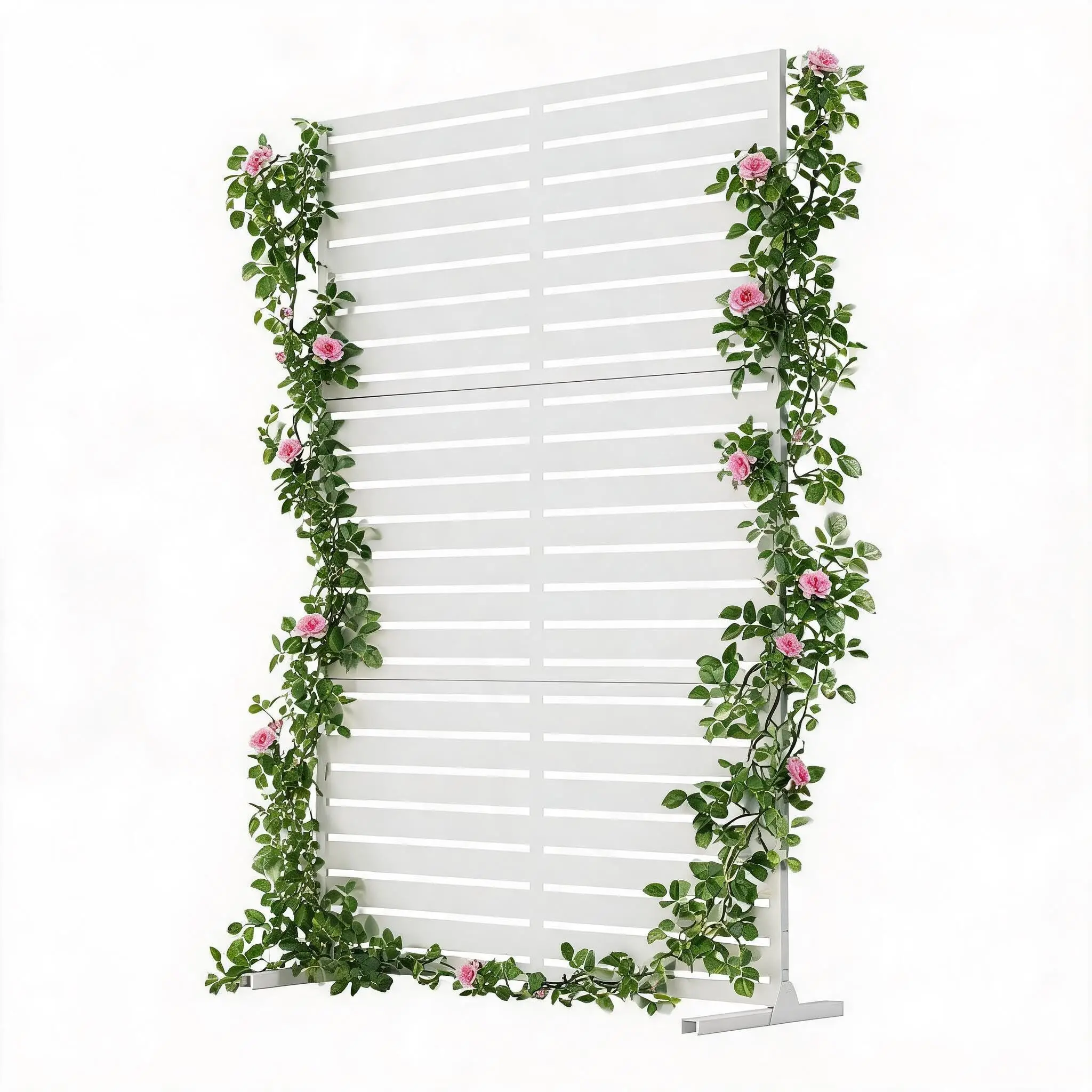 GAOMON Heavy Duty Metal Privacy Screen Panel – 6FT Freestanding Decorative Fence, Weather-Resistant, Stable Stand – Indoor/Outdoor Room Divider for Garden, Patio, Balcony, Living Room, Bedroom – Galvanized Steel, White
