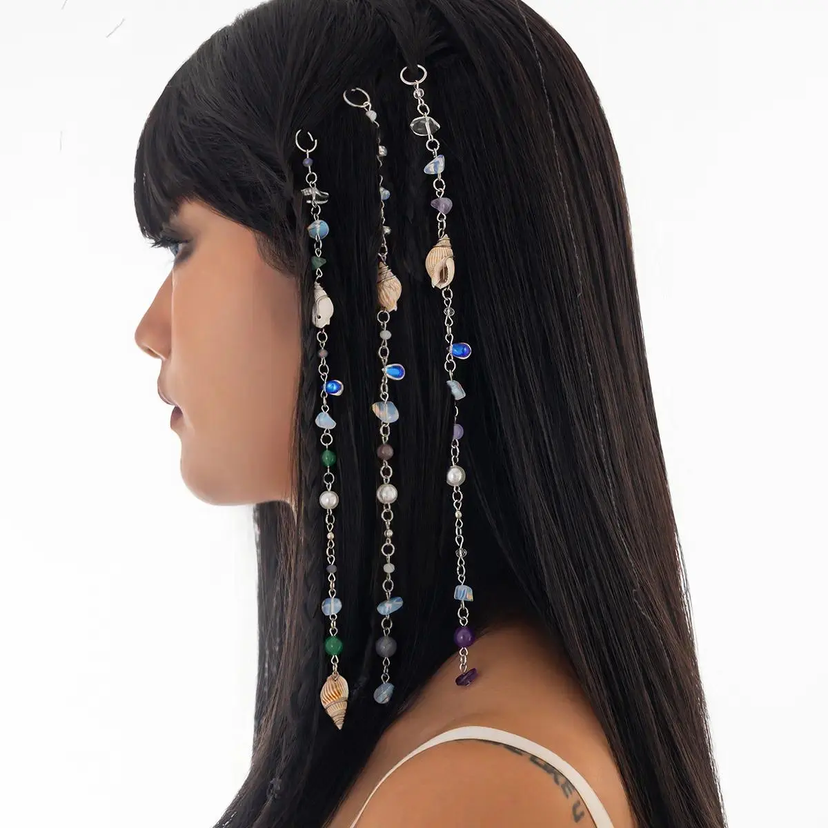 Boho Seashell Hair Braiding Chain with Crystal Tassels, Mermaid Hair Jewelry for Braids, Beach Hair Accessories for Women, Lightweight Festival Hair Chain for Vacation, Summer Party and Coastal Style