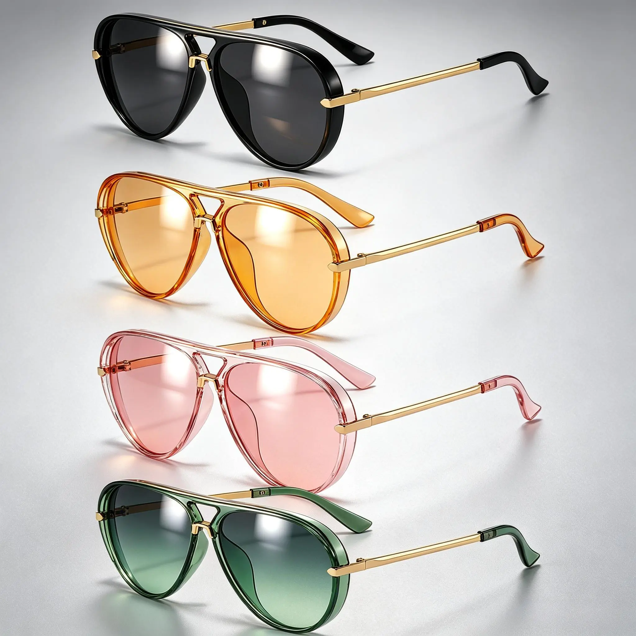 Unisex Retro Pilot Sunglasses, Oversized Double Bridge Metal-Acetate Frame, UV400 Protective Glasses for Beach & Parties, Uv Protective Sunglasses, Trendy Styling Sunglasses